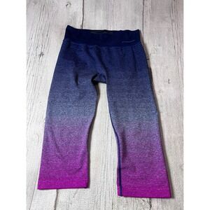Brooks Leggings Womens S Blue Purple Ombre‎ Striped Running Athletic Workout